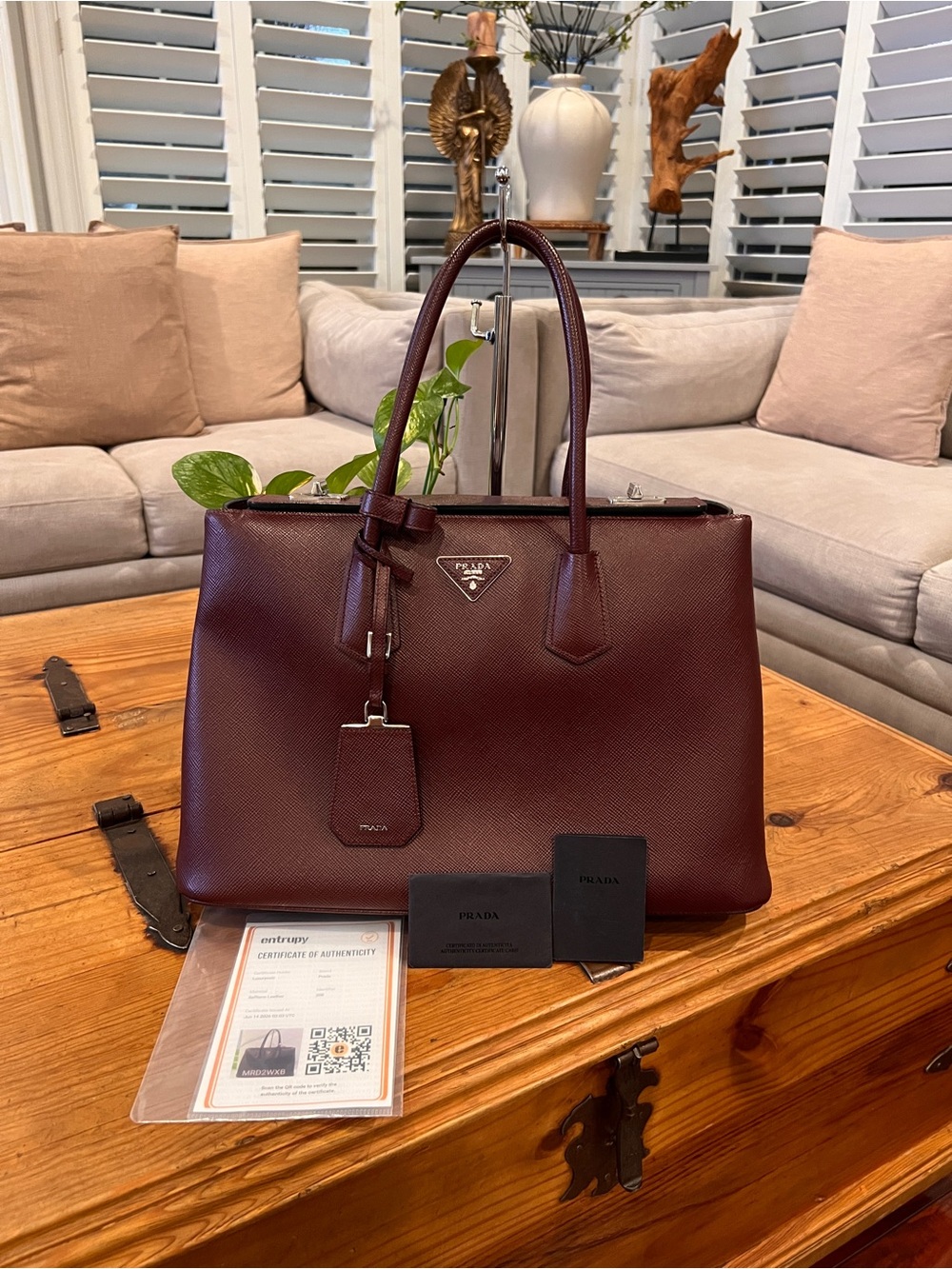PRADA Saffiano Leather Twin Tote Bag